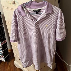 Brooks Brothers Purple and White Striped Button Tee